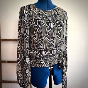 White House Black Market Long Sleeve Geometrical Print Blouse